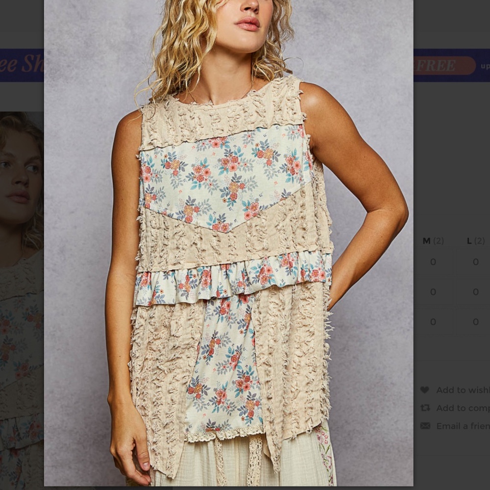 POL Floral Patchwork Beige and Blue Tank Top
